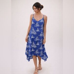 Antibes Blanc Sailboat Print Dress – Blue & White – Size M | Coastal Summer